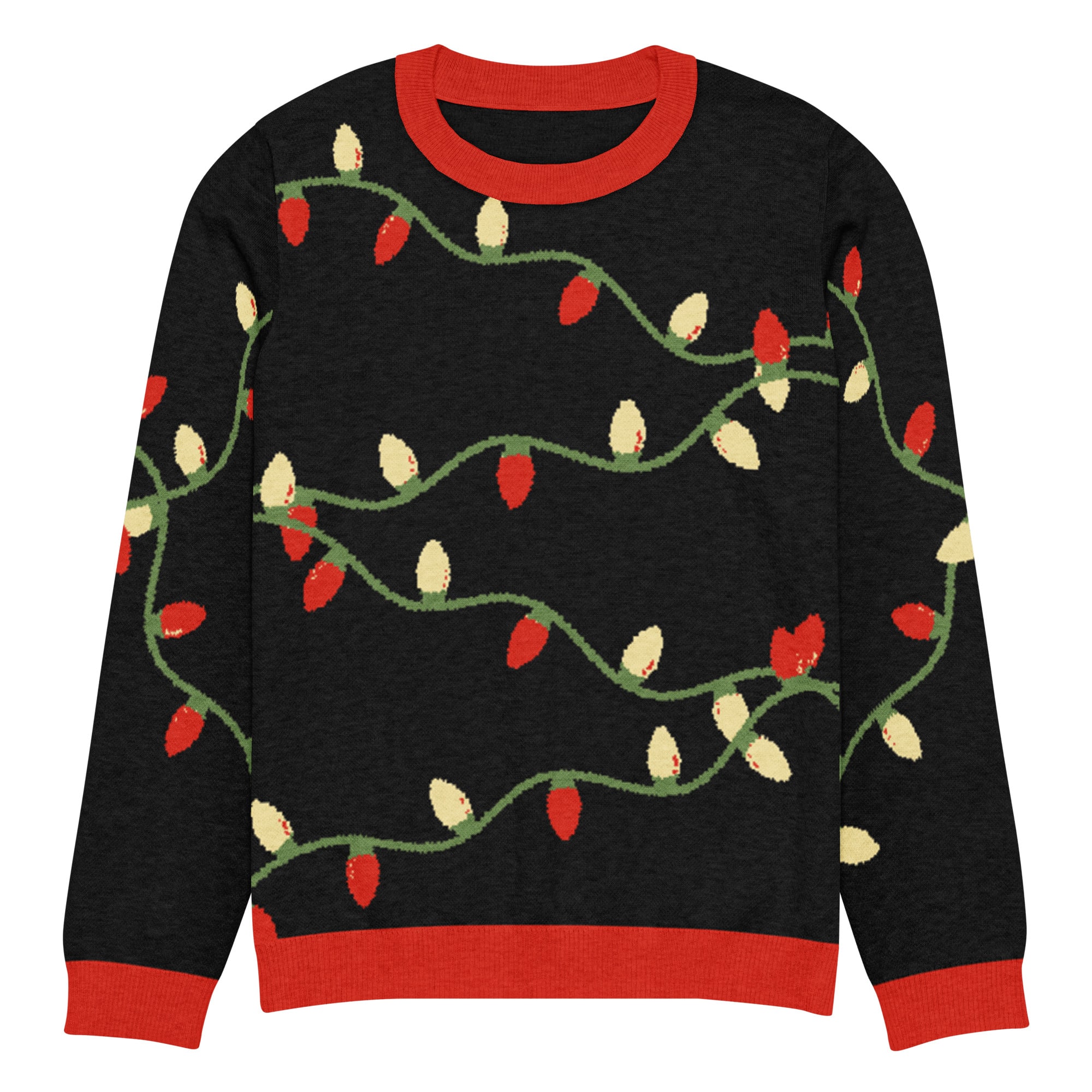 Tangled Holiday Lights Knitted Crew Neck Sweater in Black - Image 5