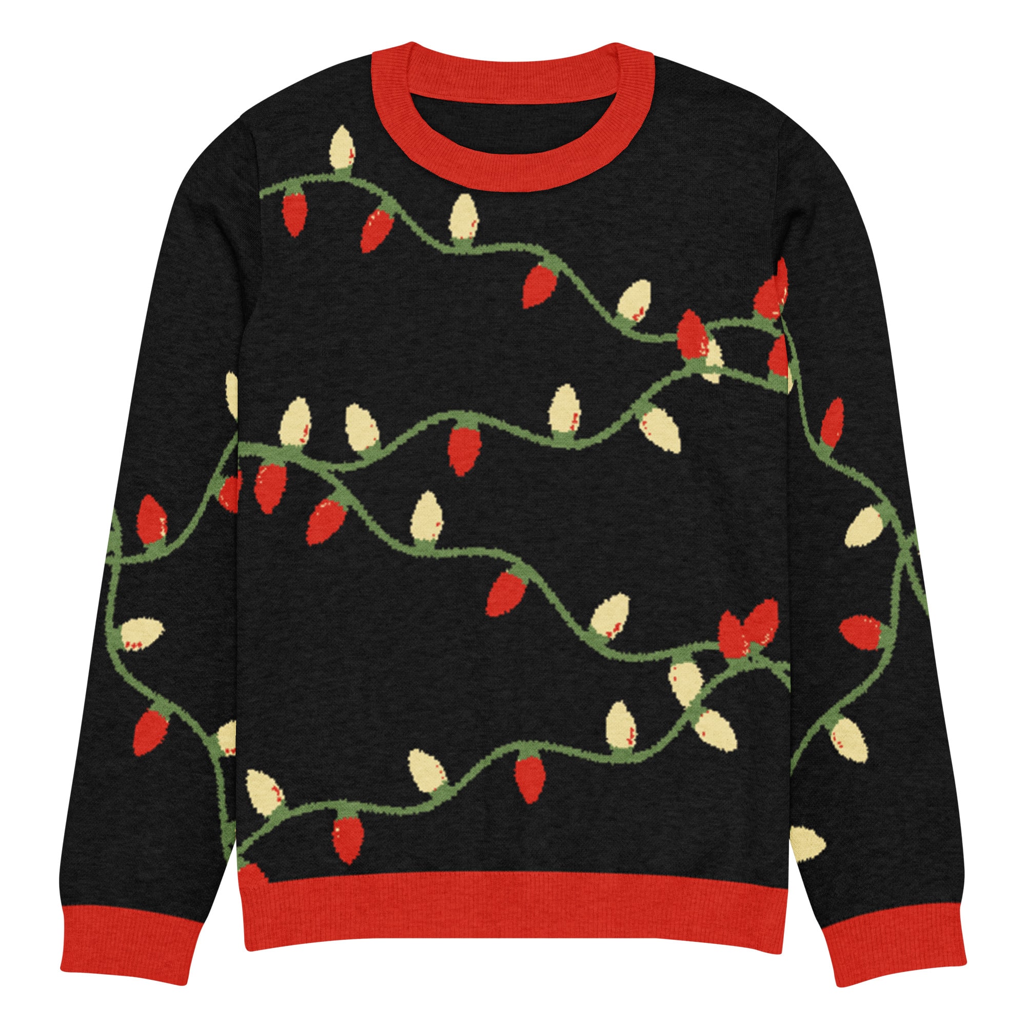 Tangled Holiday Lights Knitted Crew Neck Sweater in Black - Image 3