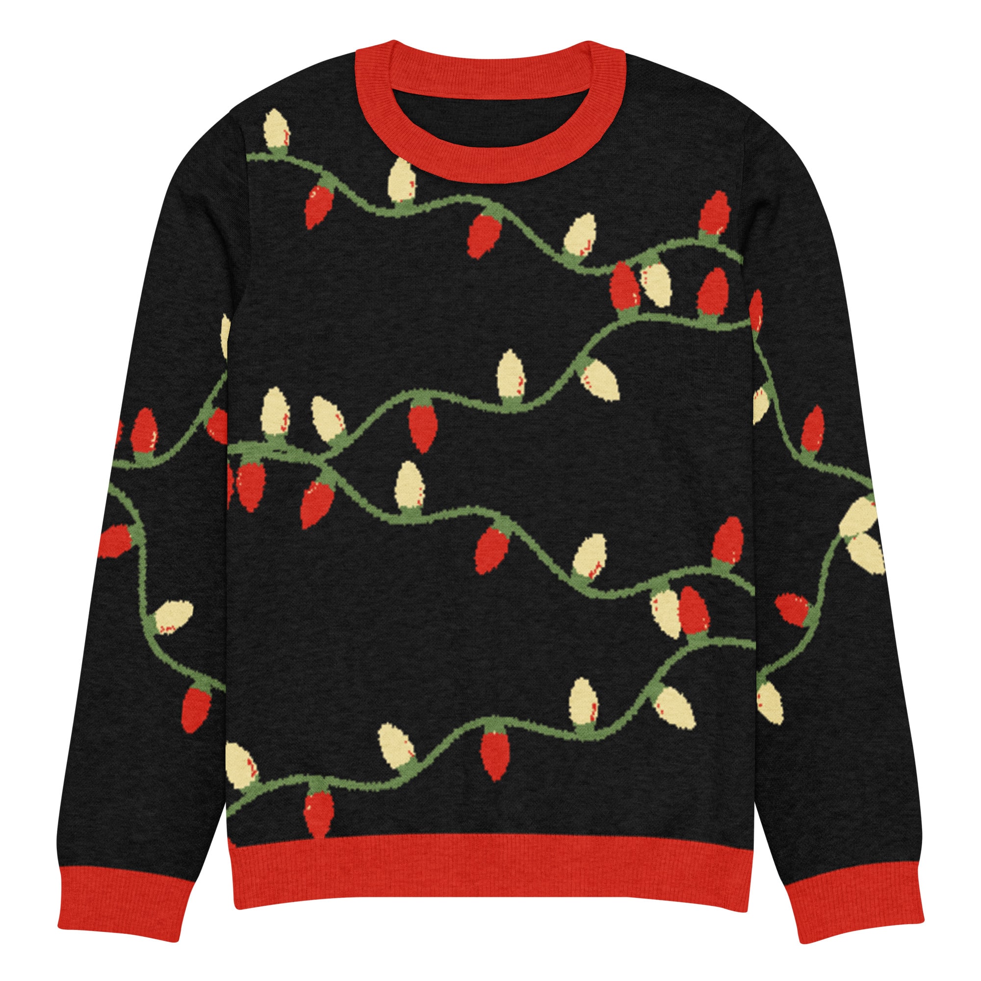 Tangled Holiday Lights Knitted Crew Neck Sweater in Black