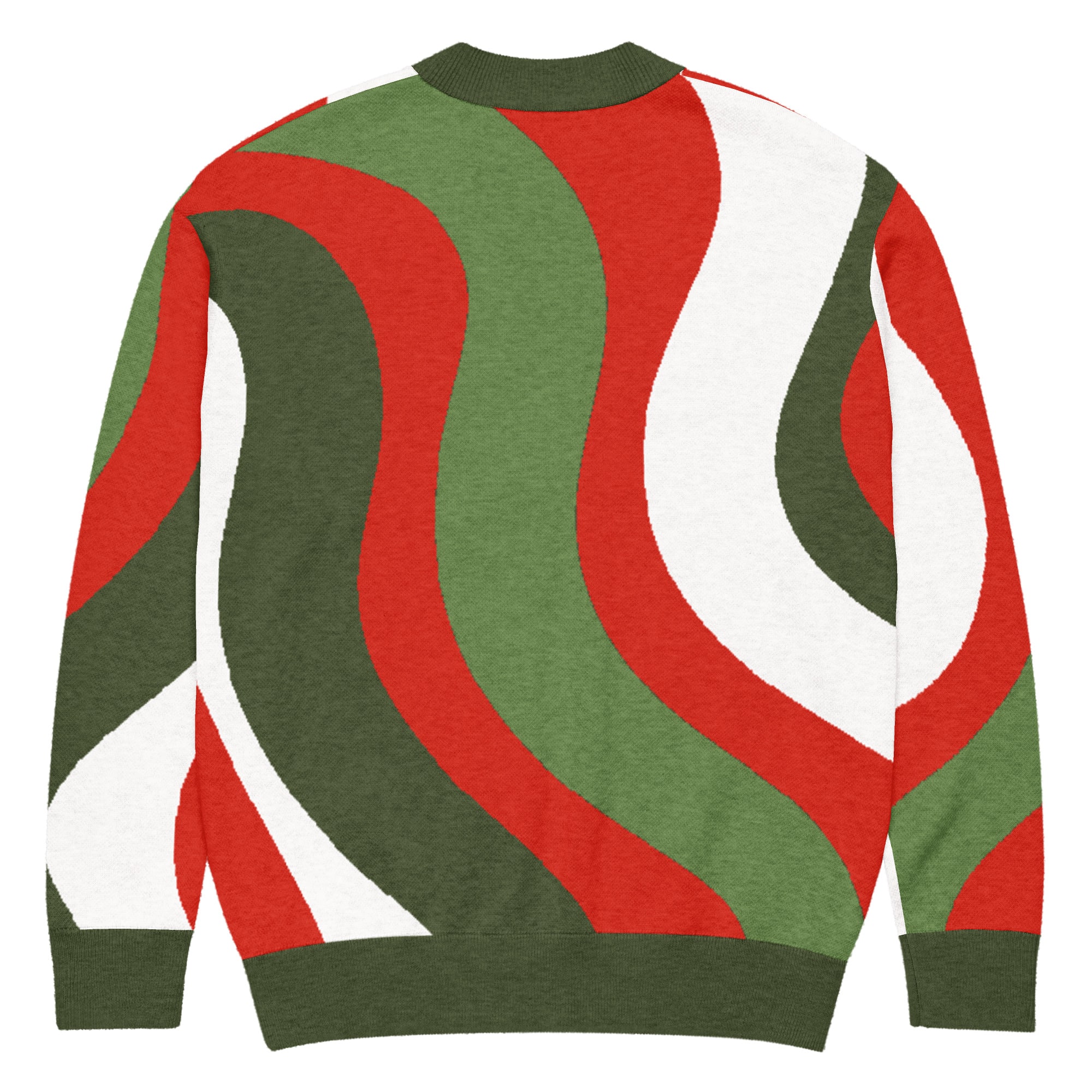 Retro Red, Dark Green, White & Green Knitted Cardigan - Image 12