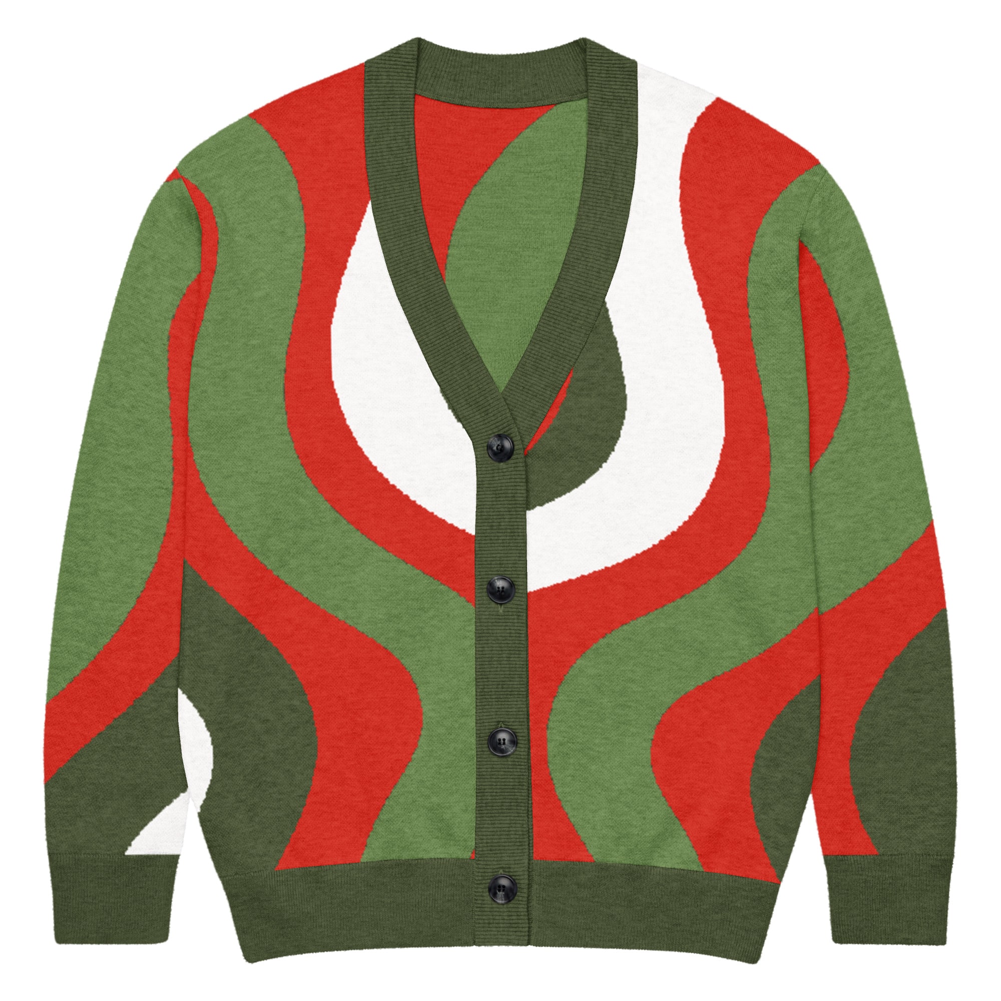 Retro Red, Dark Green, White & Green Knitted Cardigan - Image 11