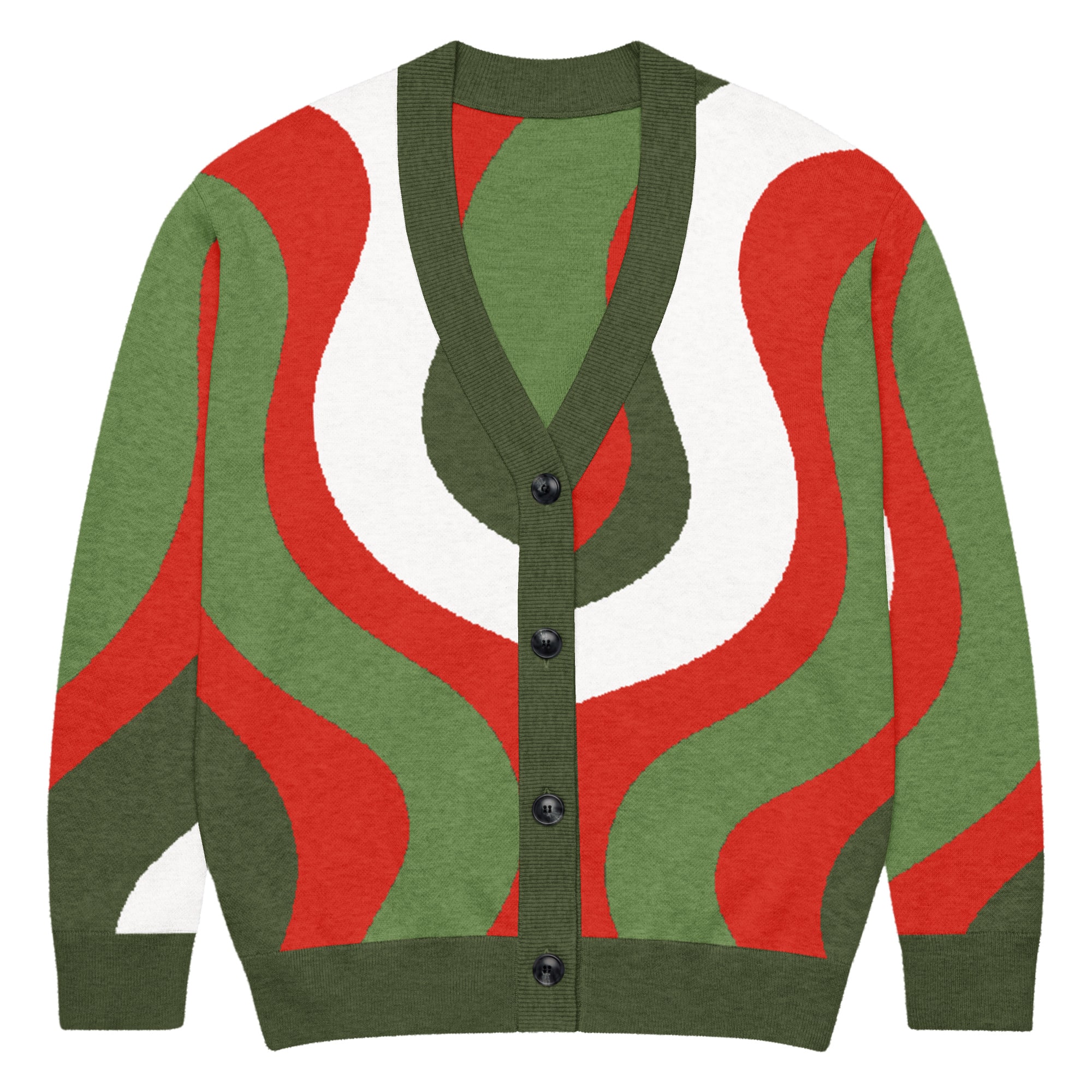 Retro Red, Dark Green, White & Green Knitted Cardigan - Image 13