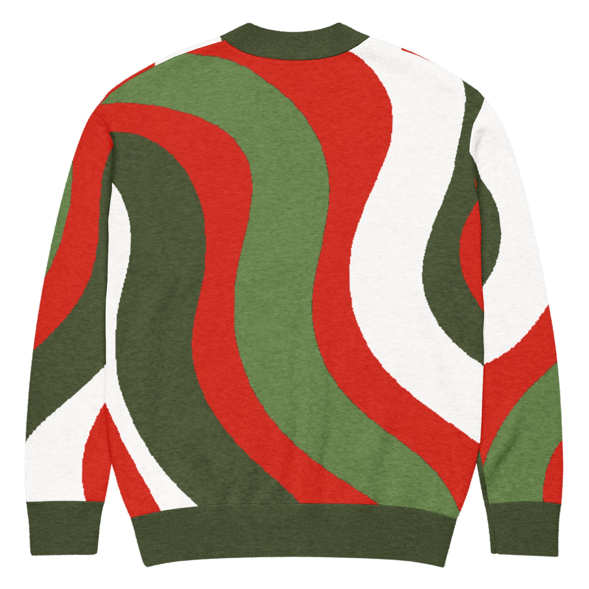 Retro Red, Dark Green, White & Green Knitted Cardigan - Image 9