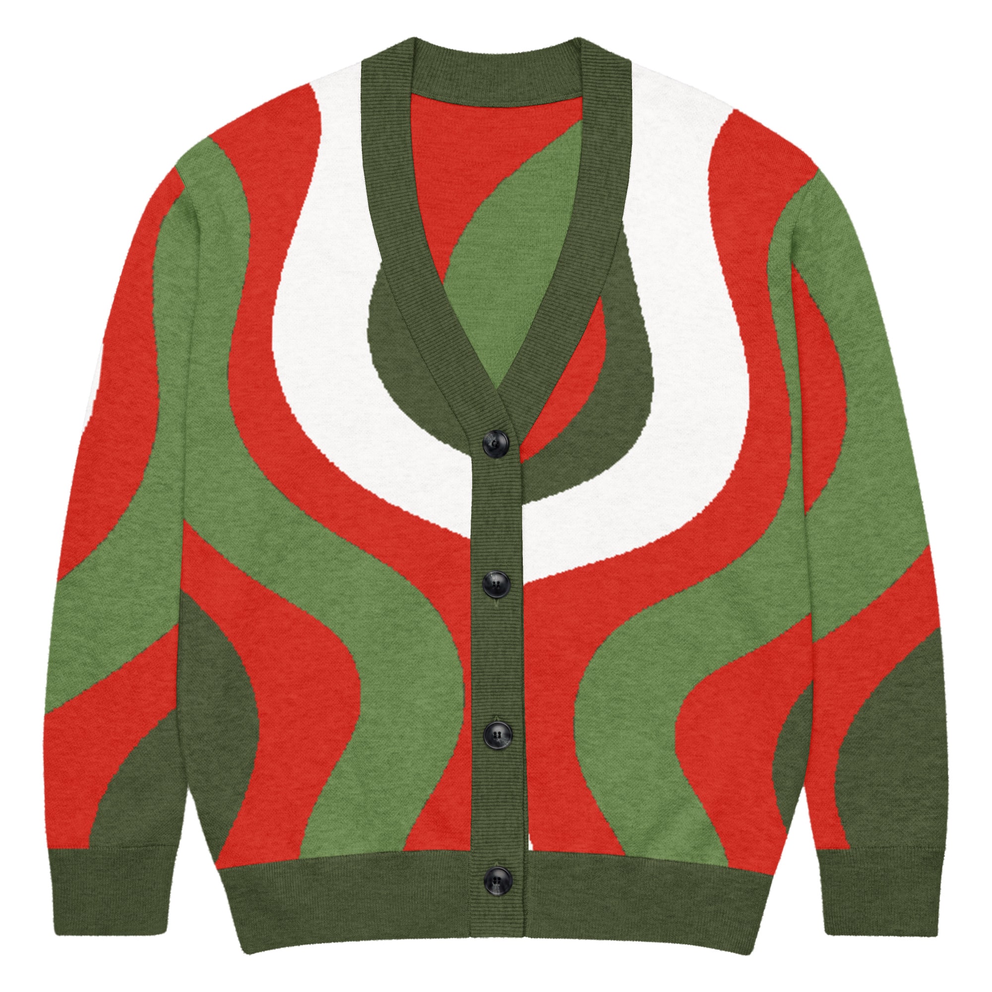 Retro Red, Dark Green, White & Green Knitted Cardigan - Image 8