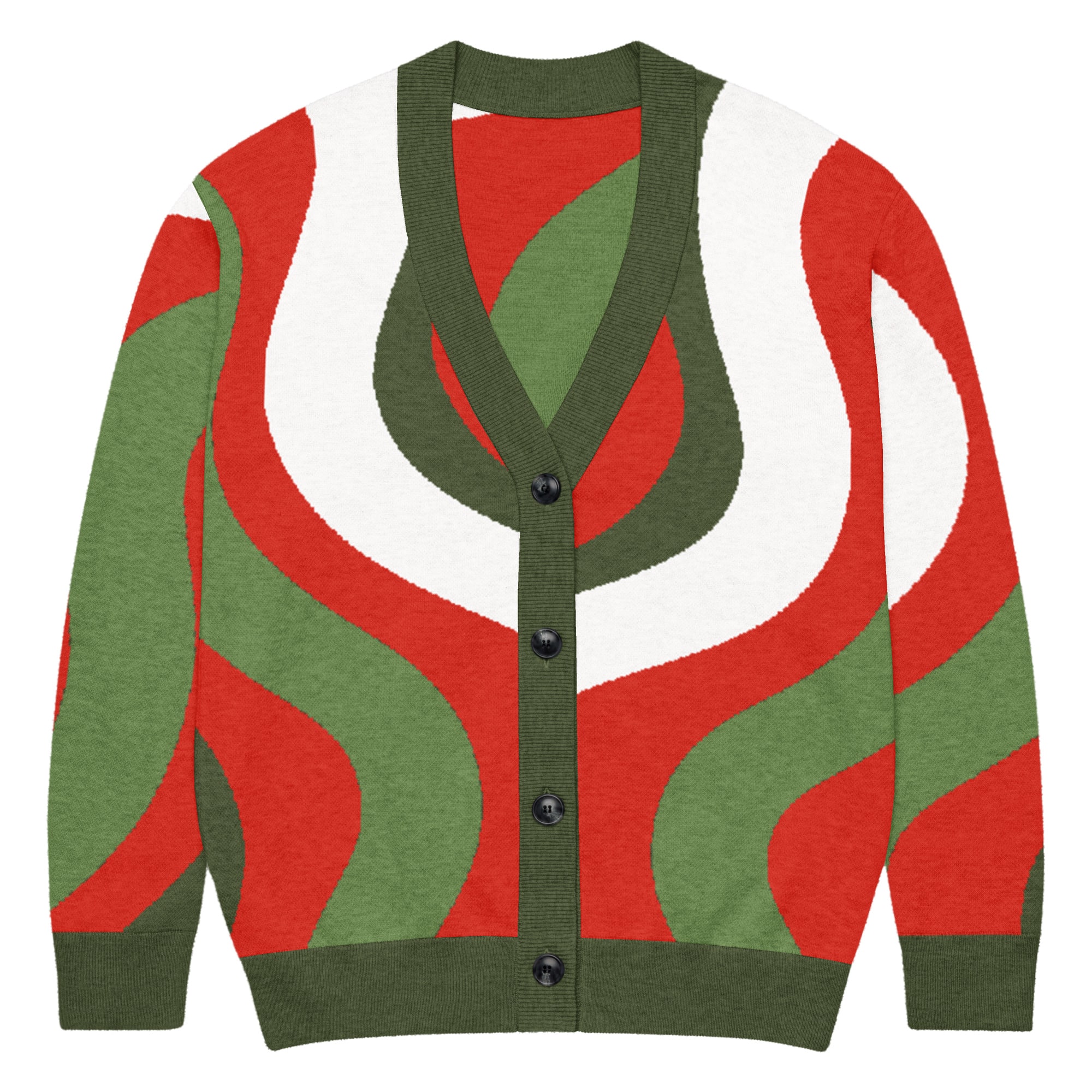 Retro Red, Dark Green, White & Green Knitted Cardigan - Image 6