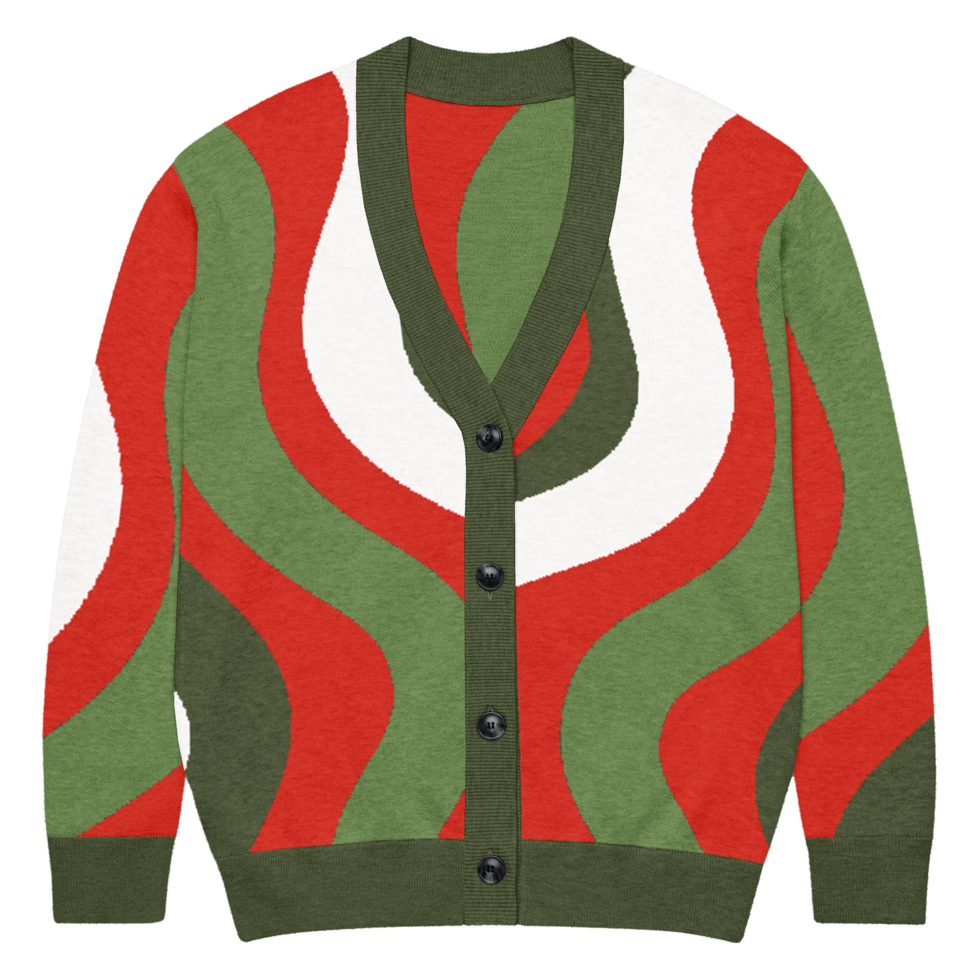 Retro Red, Dark Green, White & Green Knitted Cardigan - Image 4