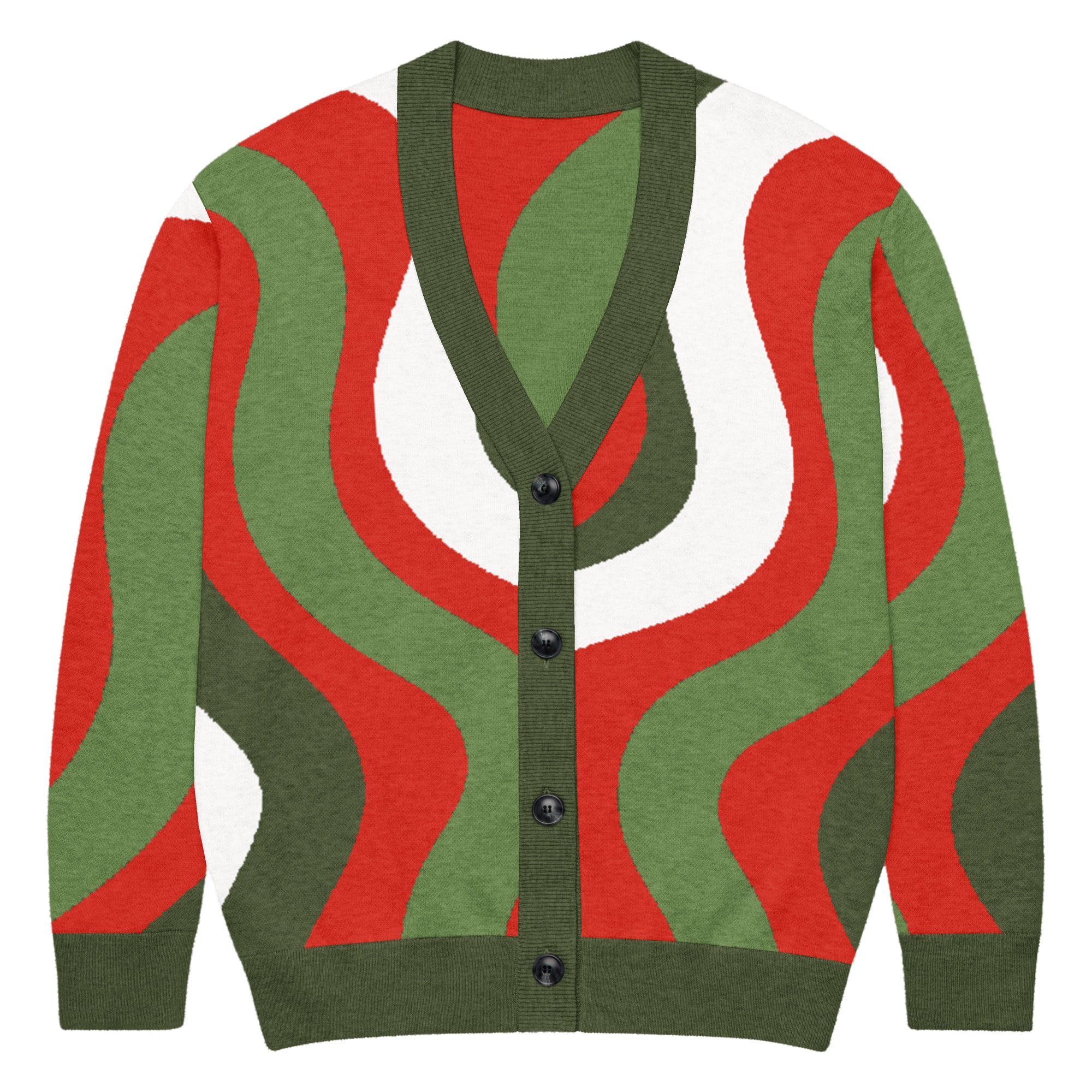 Retro Red, Dark Green, White & Green Knitted Cardigan