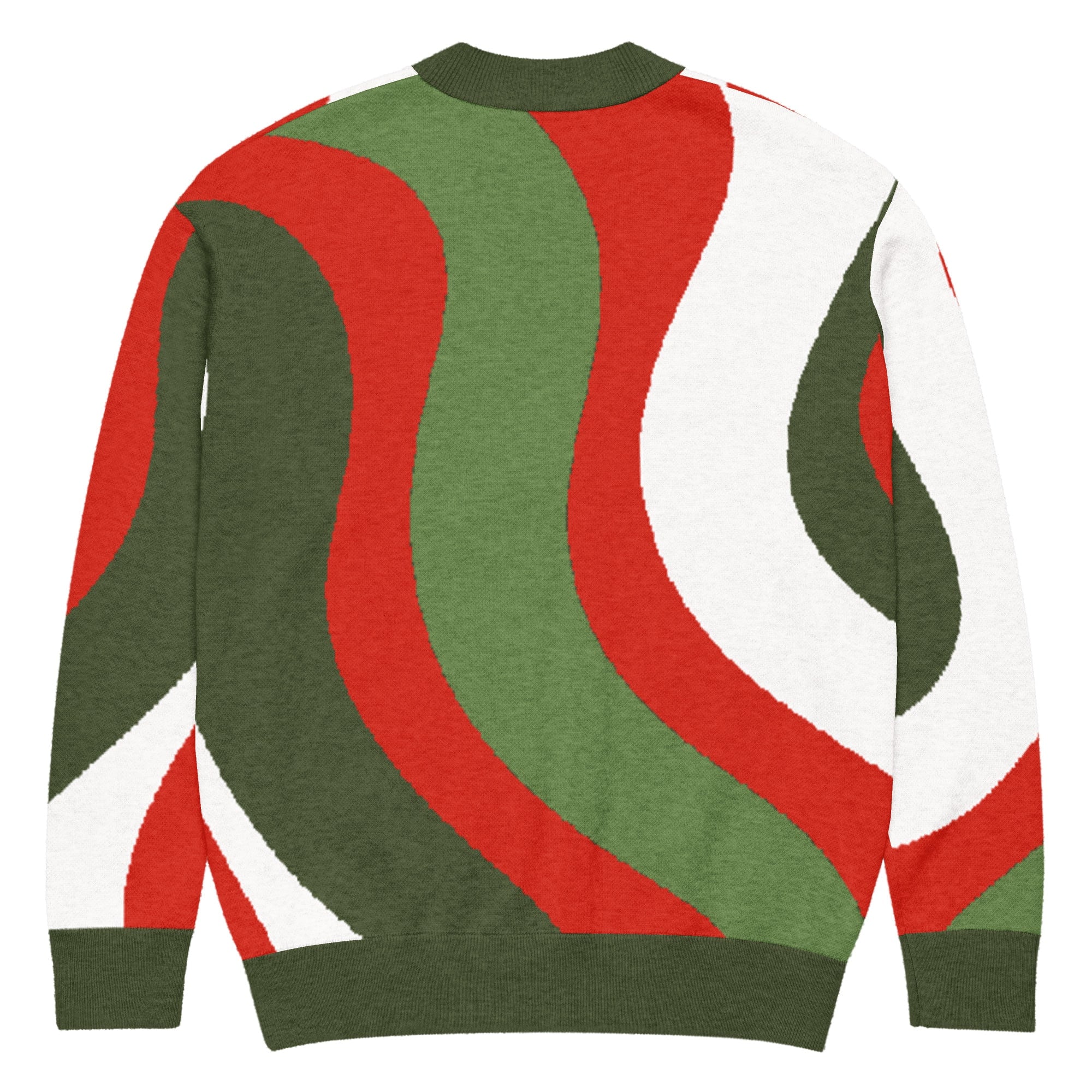 Retro Red, Dark Green, White & Green Knitted Cardigan - Image 3