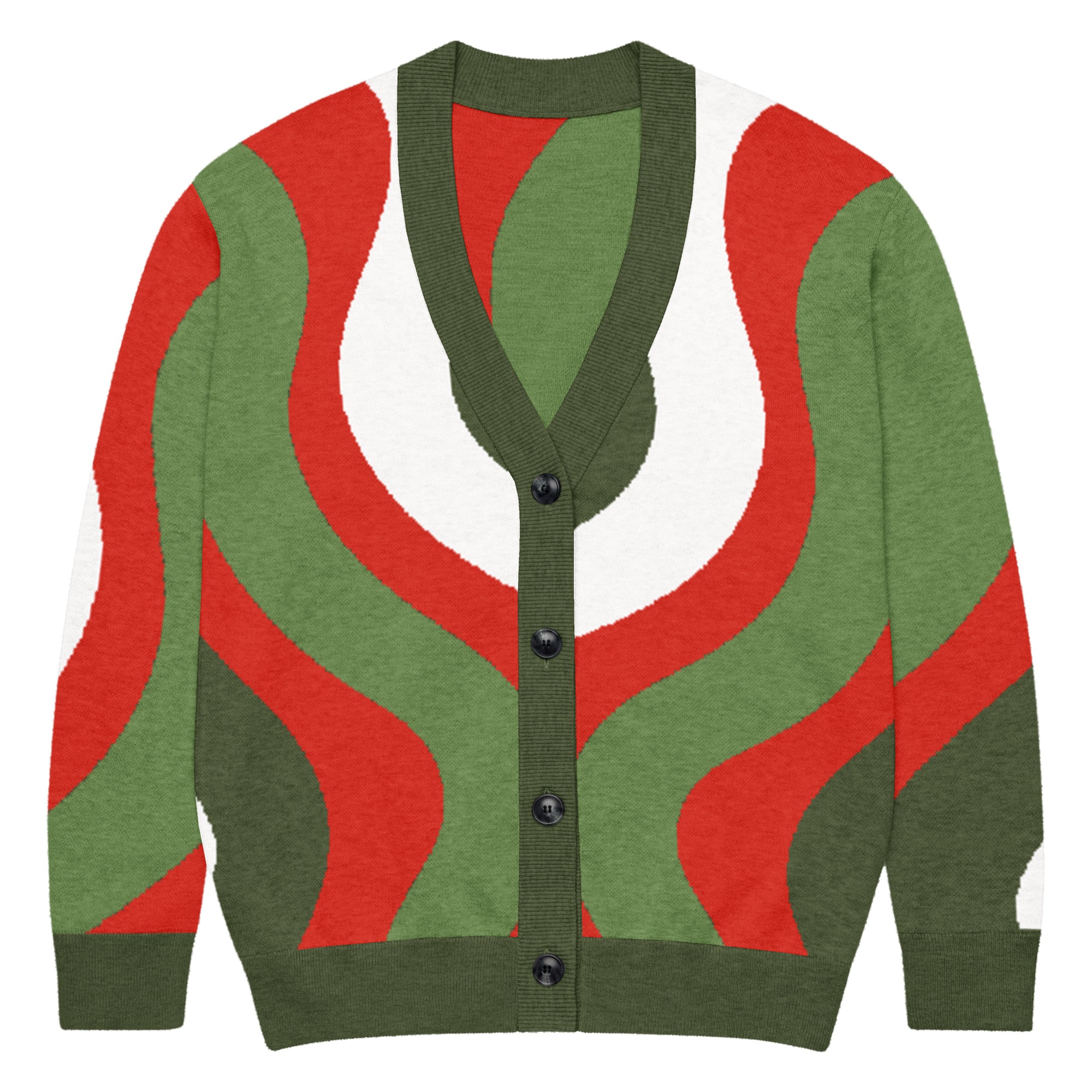 Retro Red, Dark Green, White & Green Knitted Cardigan - Image 2