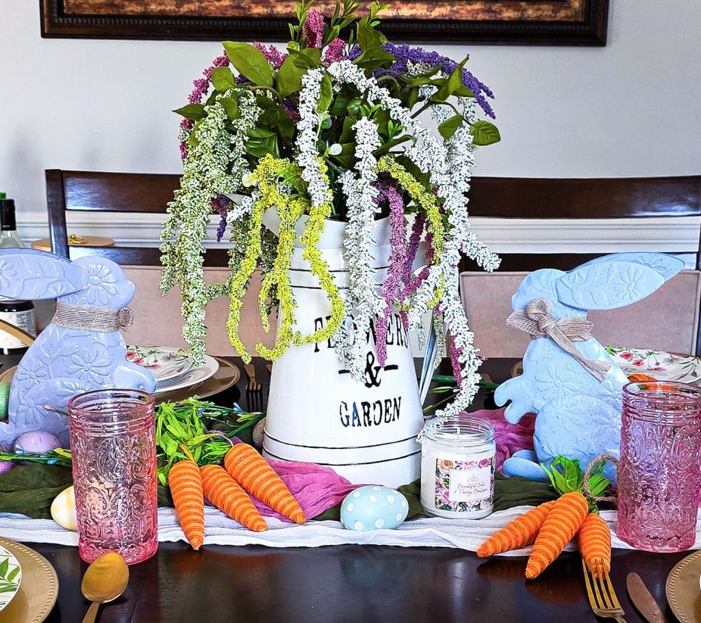 Dollar Tree Easter table setting with floral plates
beautifuleatsandthings.com