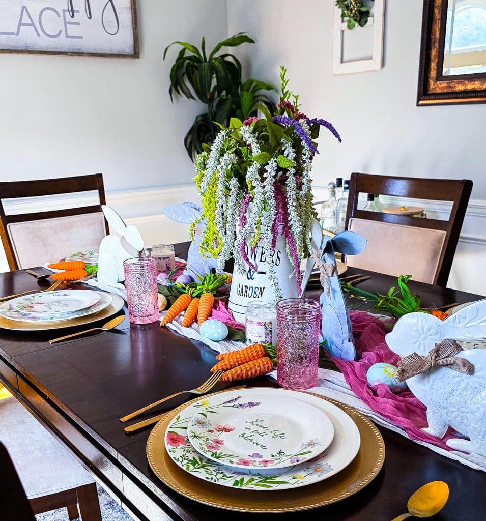 Dollar Tree Easter table setting with floral plates
beautifuleatsandthings.com