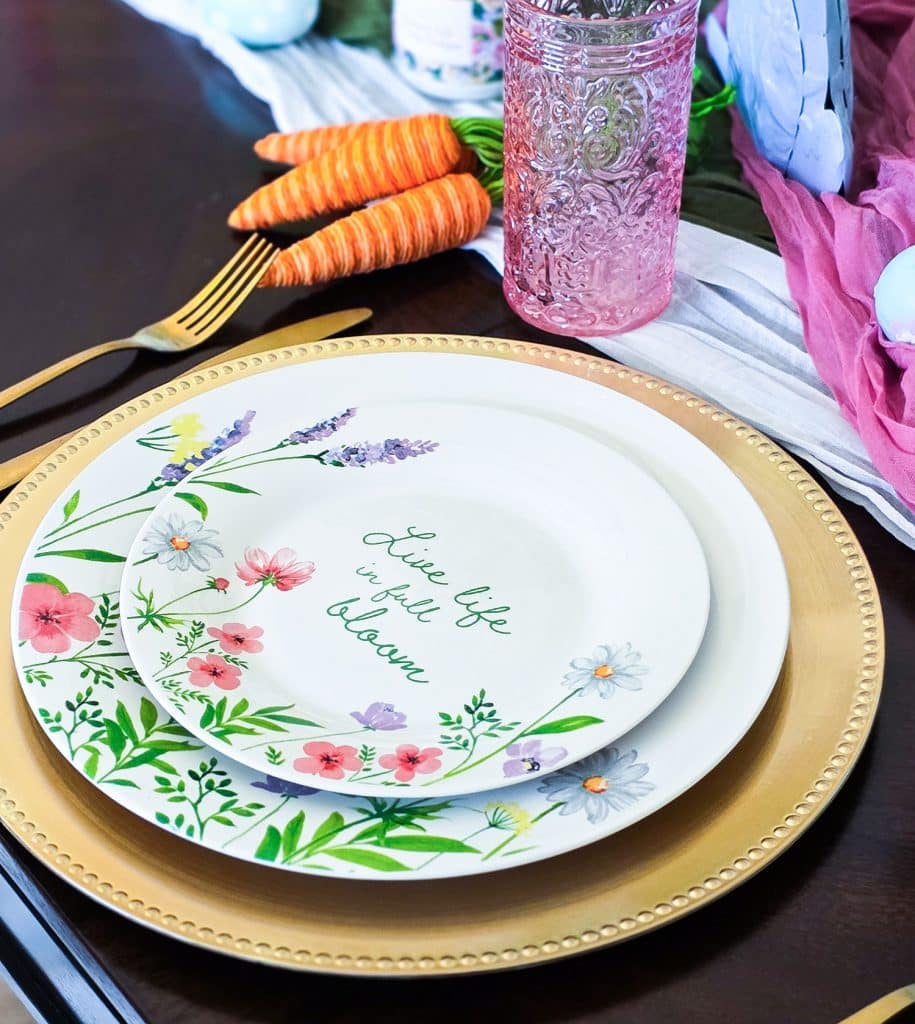 Dollar Tree Easter table setting with floral plates
beautifuleatsandthings.com