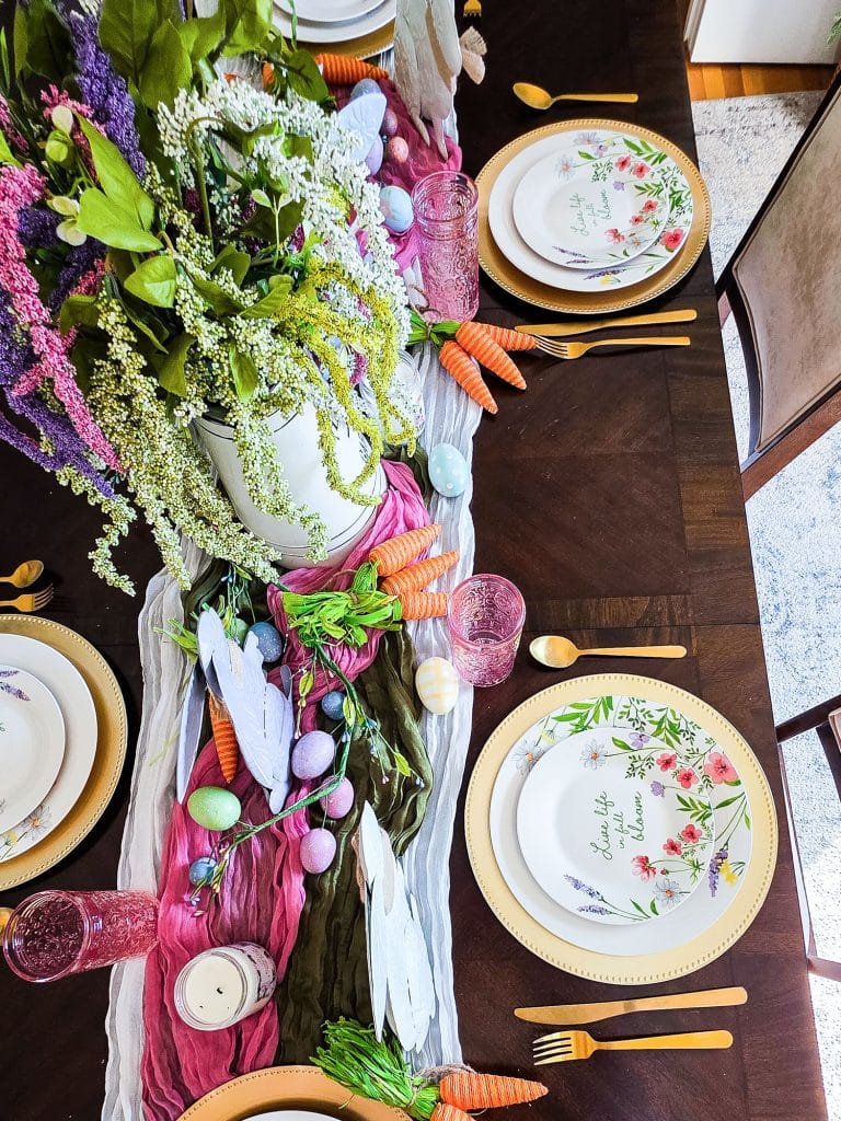 Dollar Tree Easter table setting with floral plates
beautifuleatsandthings.com