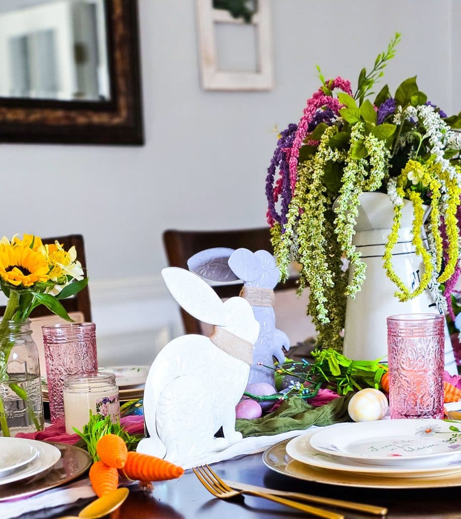 Dollar Tree Easter table setting with floral plates
beautifuleatsandthings.com