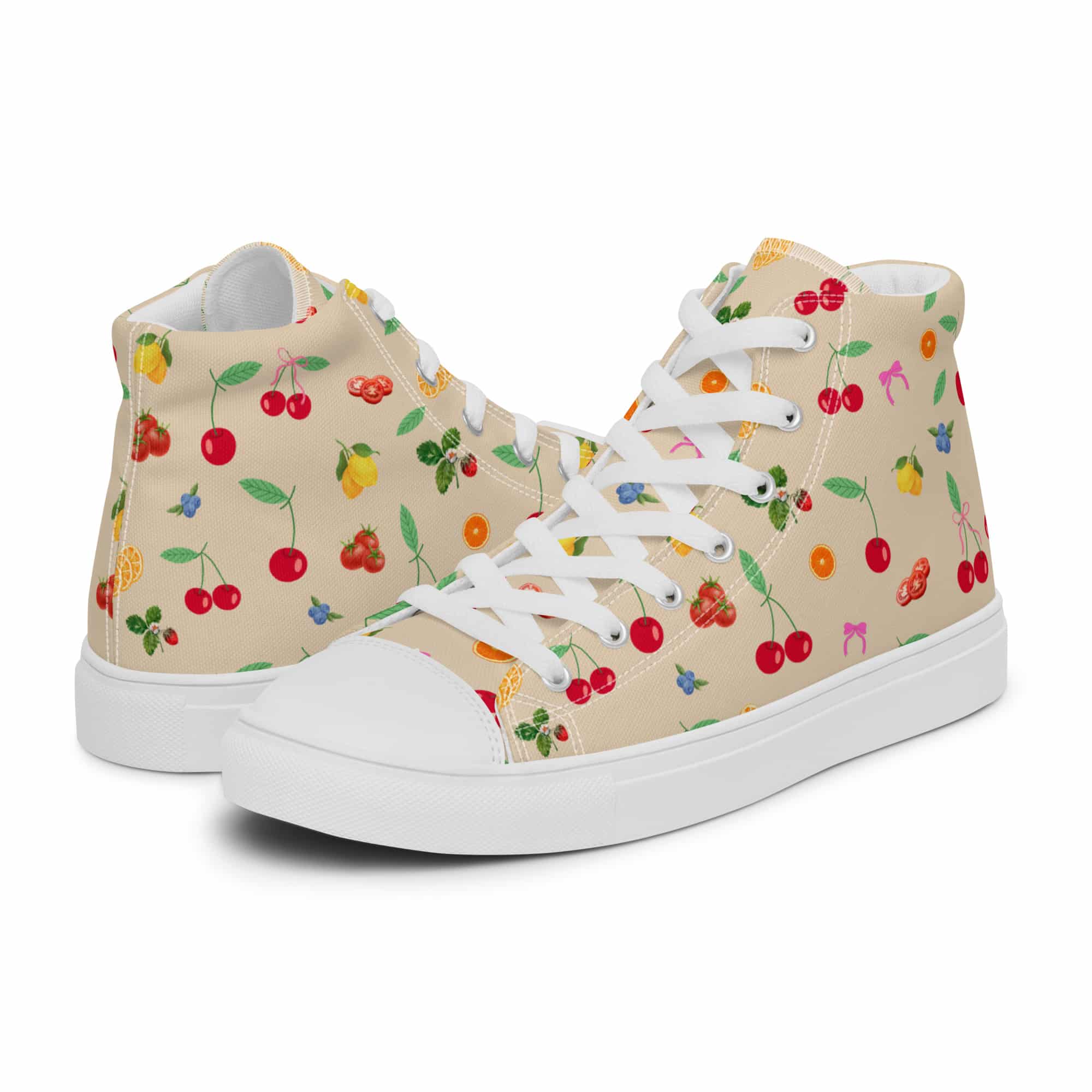 Fruity Farmers Market Women’s High Top Canvas Shoes-Tan - Image 2