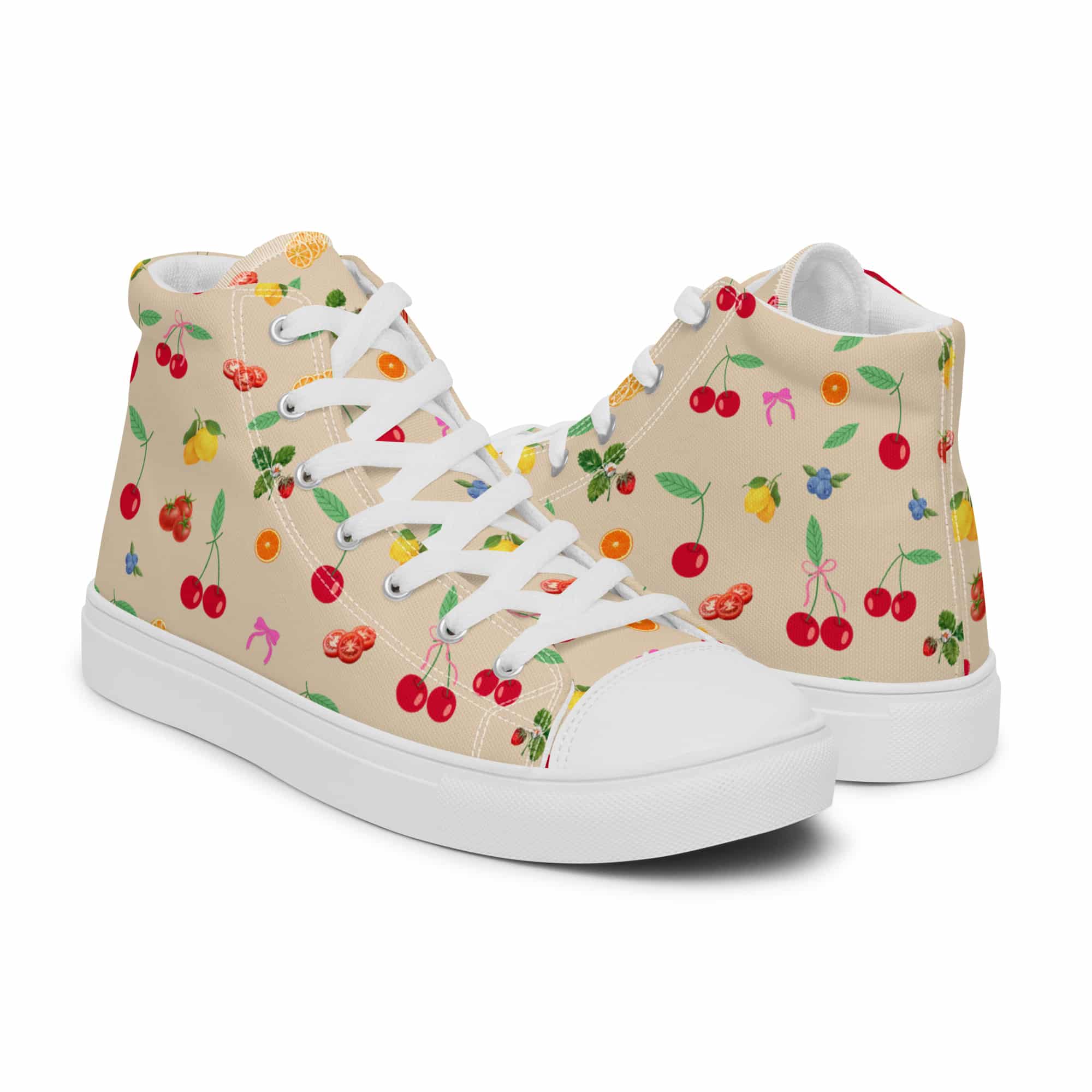 Fruity Farmers Market Women’s High Top Canvas Shoes-Tan