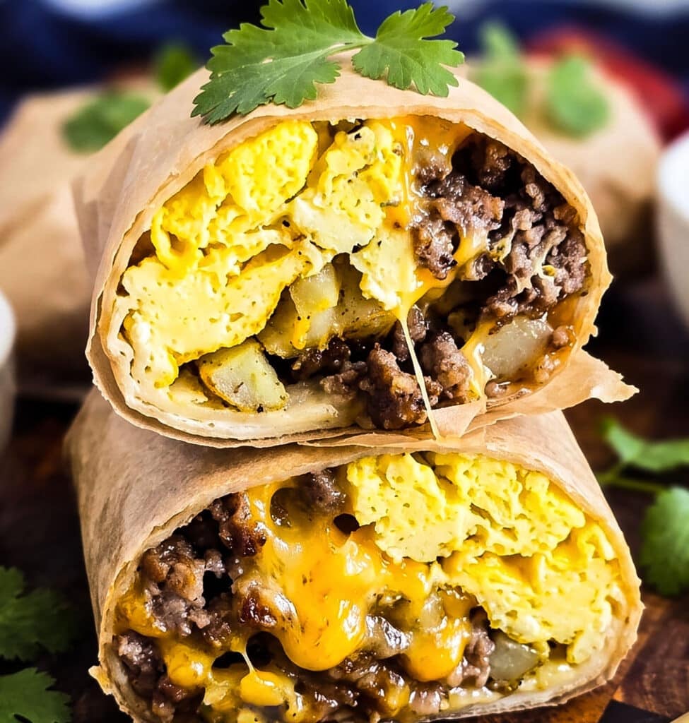 Turkey sausage breakfast burritos with eggs, roasted potatoes, ground turkey and cheese
beautifuleatsandthings.com
